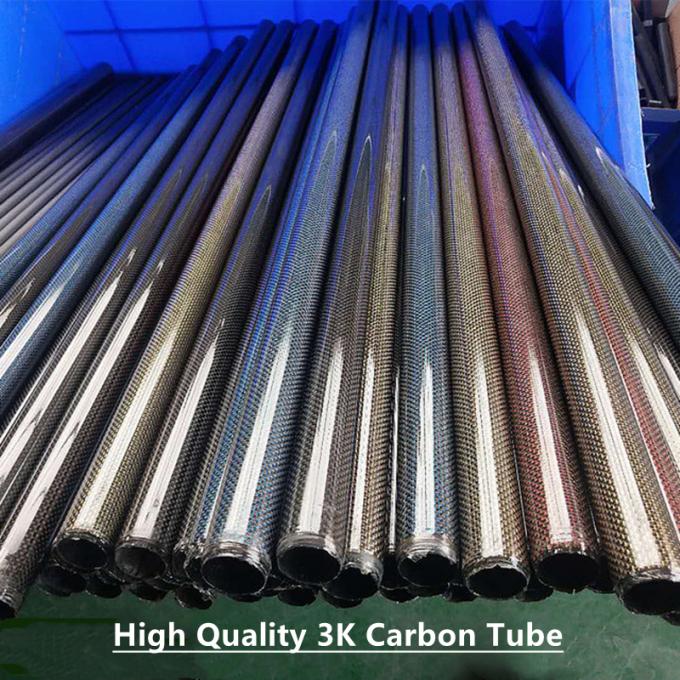 Twill Weave Carbon Fiber Rods And Tubes , Shinning 3K Carbon Fiber Tube