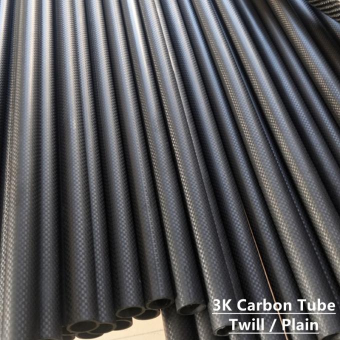 Twill Weave Carbon Fiber Rods And Tubes , Shinning 3K Carbon Fiber Tube